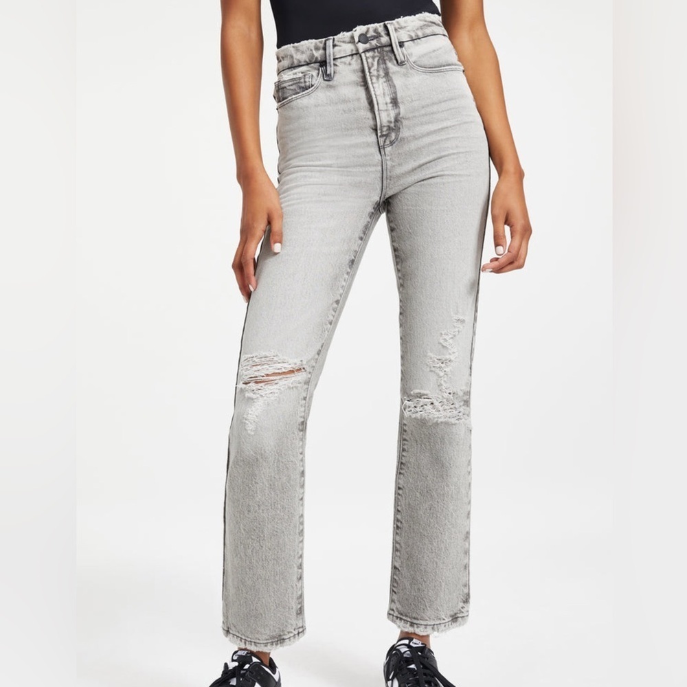 Good American Good Boy Distressed Jeans - Light Acid Wash